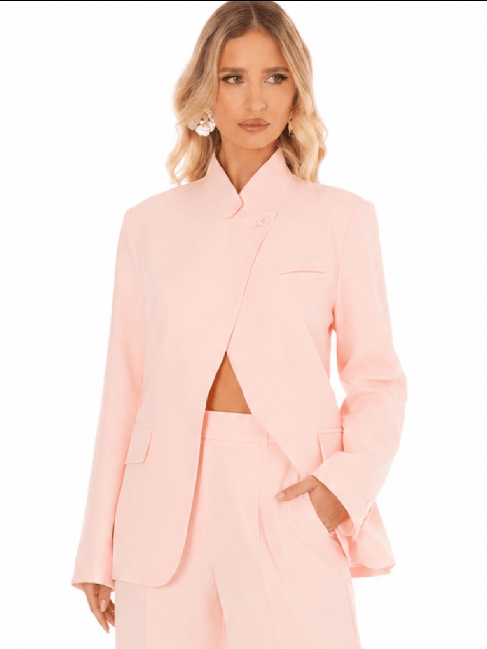Tailored Cropped Pink Blazer Jacket
